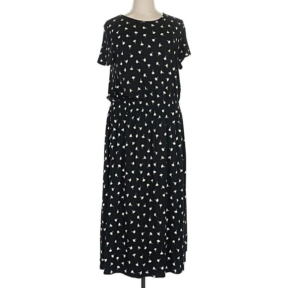J Jill Wearever Collection XL Midi Dress New Blouson Dandelion Fluff Black White - Picture 11 of 11